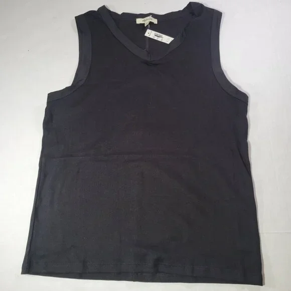 Madewell Black Generative Supima Cotton-Blend Sleeveless V-Neck Tank Top Size L - Picture 1 of 6